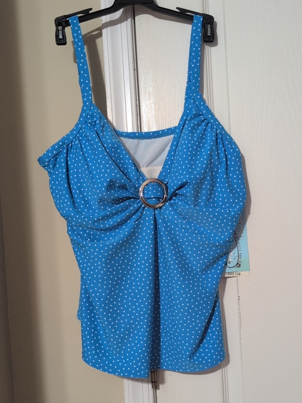 Blue Polka Dot Ring-Front Tankini Top
